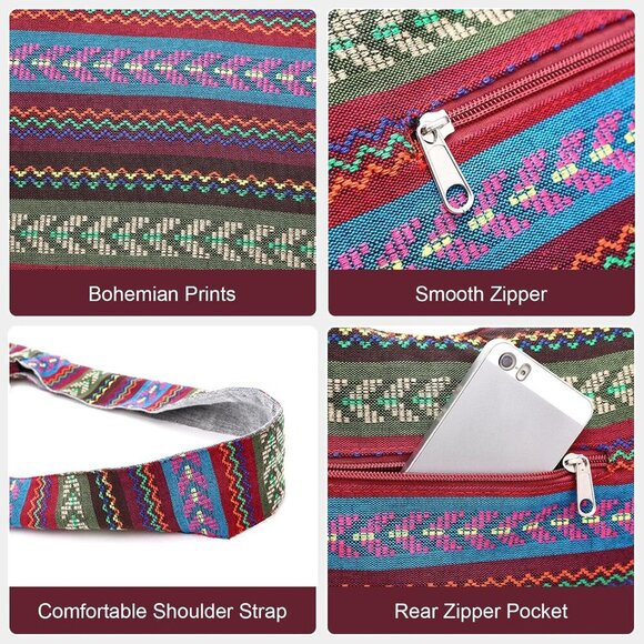 Women's Cotton Canvas Large Crossbody Hobo Bag with Zipper and Multiple Pockets - Picture 8 of 9